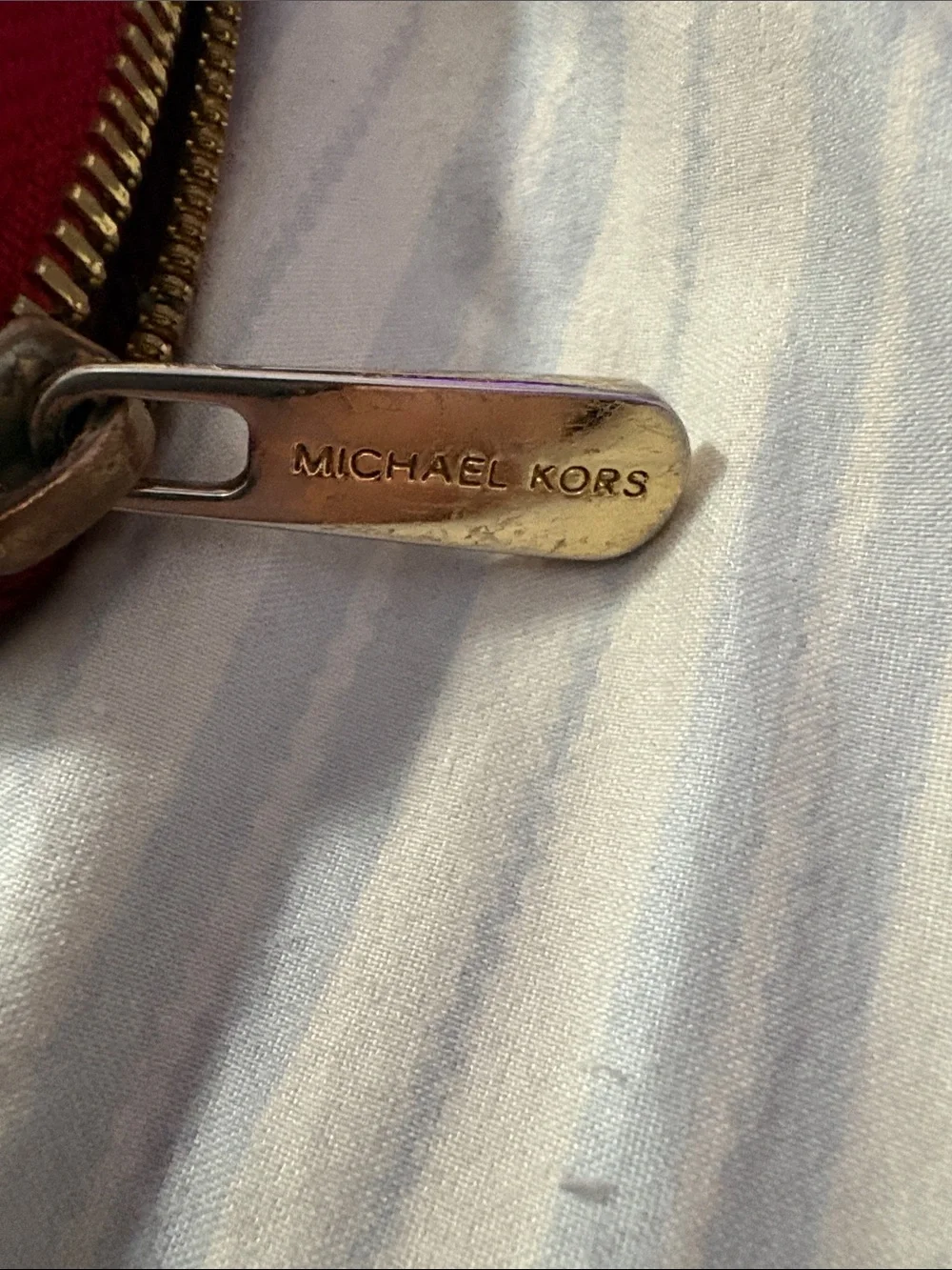 Michael Kors Red Zip Wallet with Gold Logo Plaque